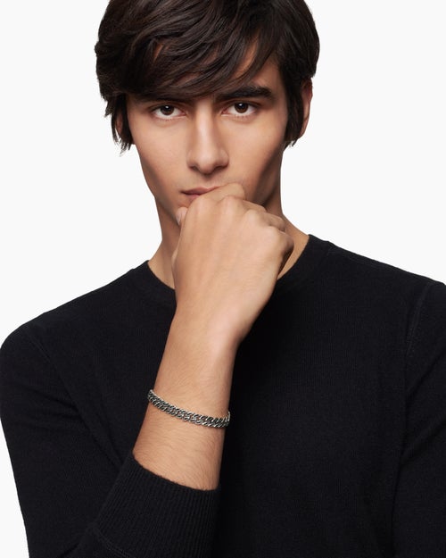 Mens Curb Chain Bracelet in Sterling Silver, 8mm