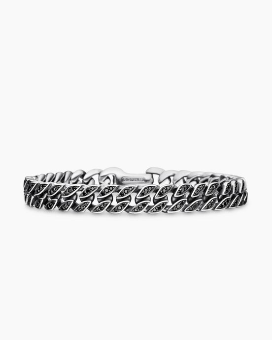 Curb Chain Bracelet in Sterling Silver with Black Diamonds, 8mm