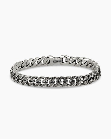 Curb Chain Bracelet in Sterling Silver with Black Diamonds, 8mm