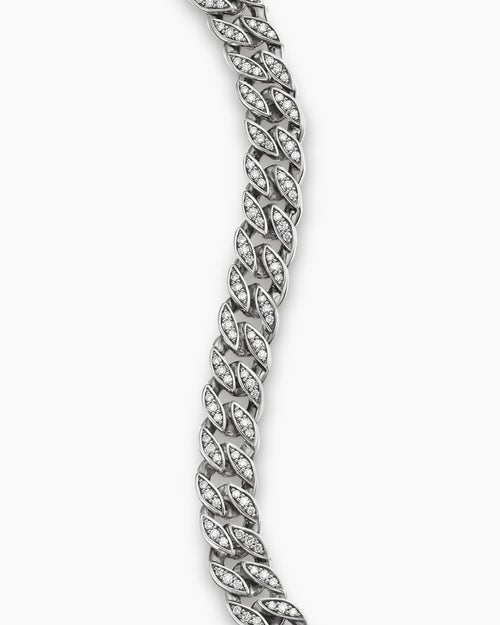 Mens Curb Chain Bracelet in Sterling Silver with Diamonds, 8mm