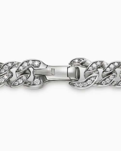 Mens Curb Chain Bracelet in Sterling Silver with Diamonds, 8mm