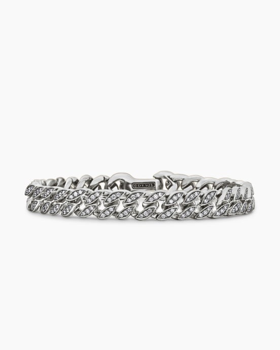 Curb Chain Bracelet in Sterling Silver with Diamonds, 8mm