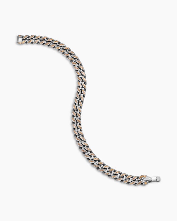 Curb Chain Bracelet in Sterling Silver with Orange Sapphires, 8mm