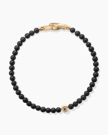 Spiritual Beads Evil Eye Bracelet with Black Onyx, Sapphire and 18K Yellow Gold, 4mm