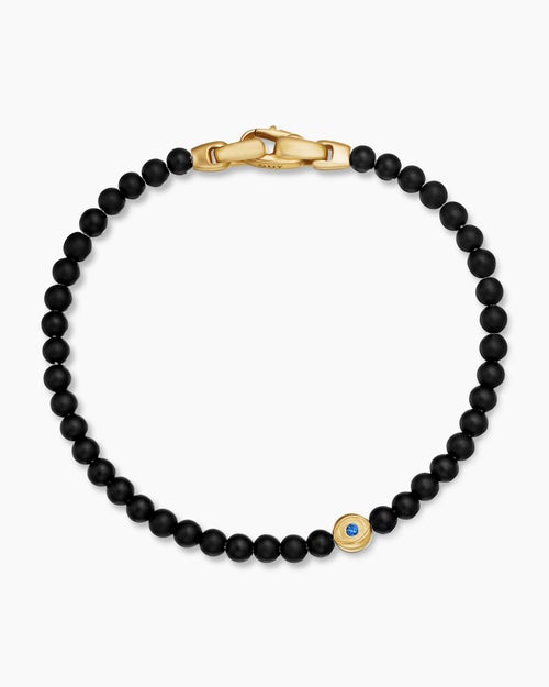 Mens Spiritual Beads Evil Eye Bracelet with Black Onyx, Sapphire and 18K Yellow Gold, 4mm