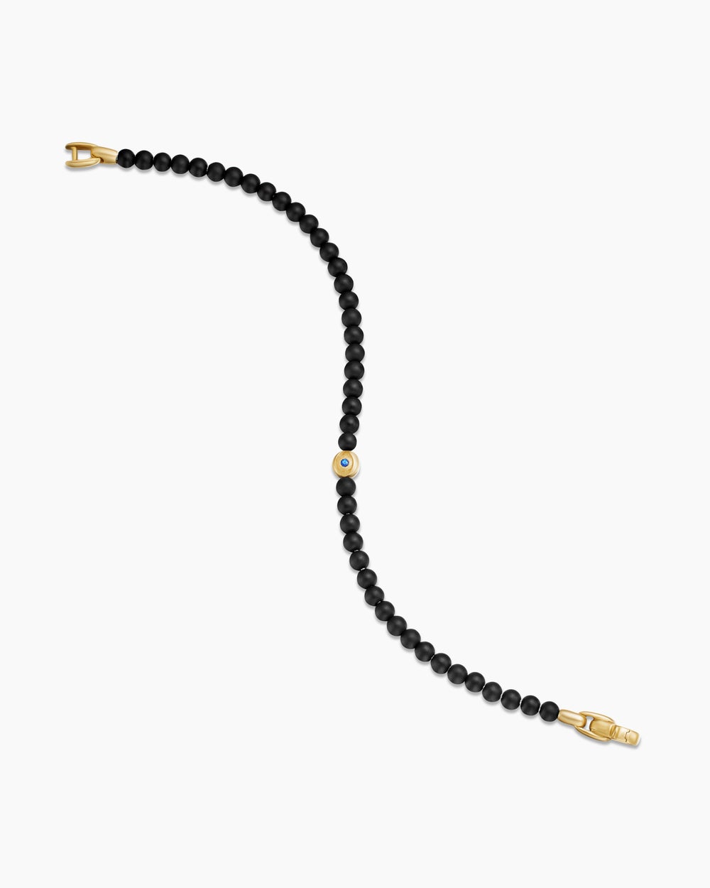 Mens Spiritual Beads Evil Eye Bracelet with Black Onyx, Sapphire and 18ct Yellow Gold, 4mm