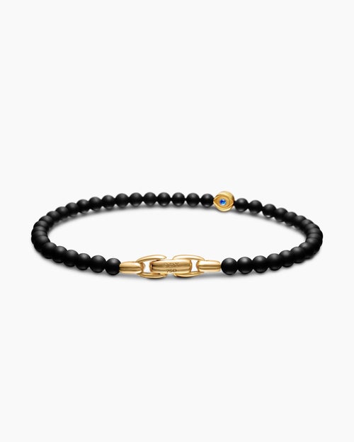 Mens Spiritual Beads Evil Eye Bracelet with 18K Yellow Gold, 4mm
