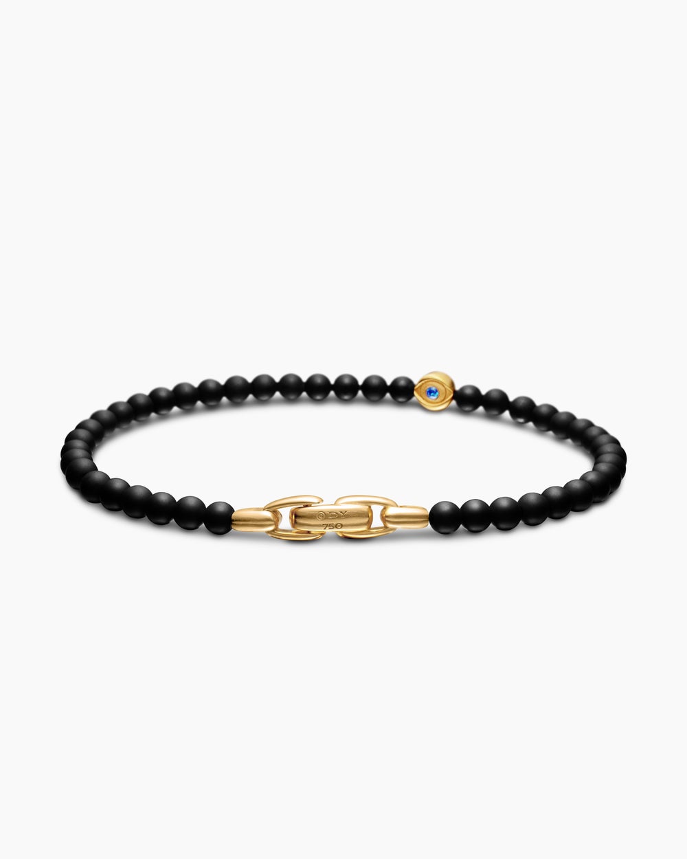 Mens Spiritual Beads Evil Eye Bracelet with Black Onyx, Sapphire and 18ct Yellow Gold, 4mm