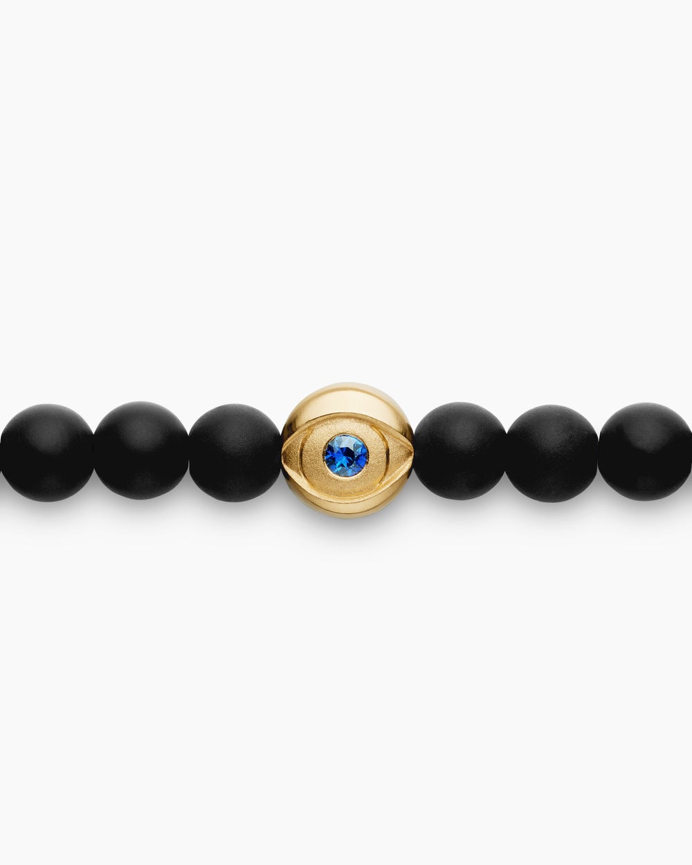 Mens Spiritual Beads Evil Eye Bracelet with Black Onyx, Sapphire and 18ct Yellow Gold, 4mm