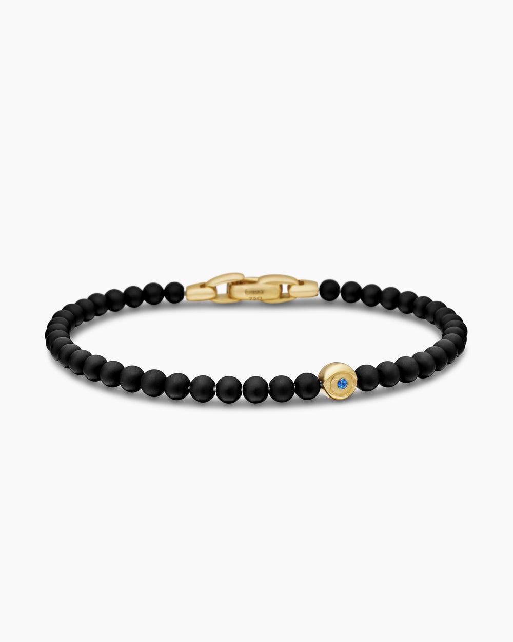 Mens Spiritual Beads Evil Eye Bracelet with Black Onyx, Sapphire and 18ct Yellow Gold, 4mm