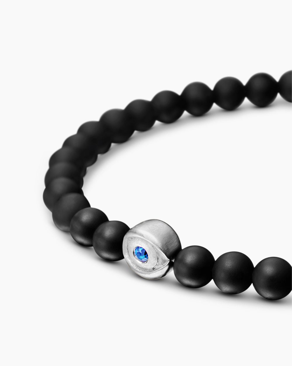 Mens Spiritual Beads Evil Eye Bracelet in Sterling Silver, 4mm