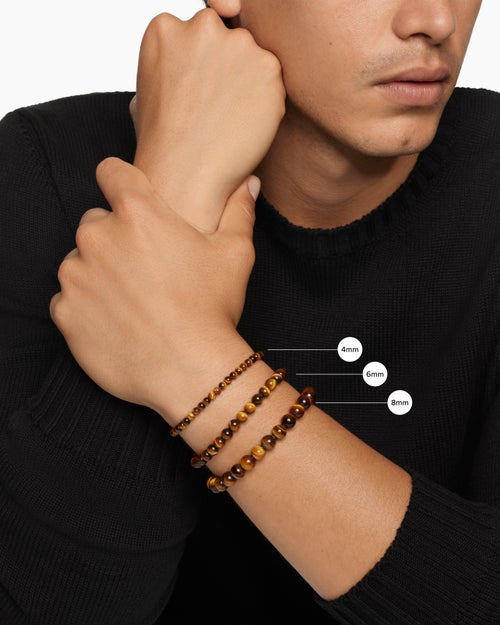 Mens Spiritual Beads Evil Eye Bracelet in Sterling Silver, 4mm