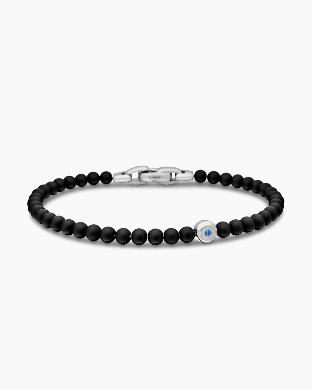 Mens Spiritual Beads Evil Eye Bracelet in Sterling Silver, 4mm