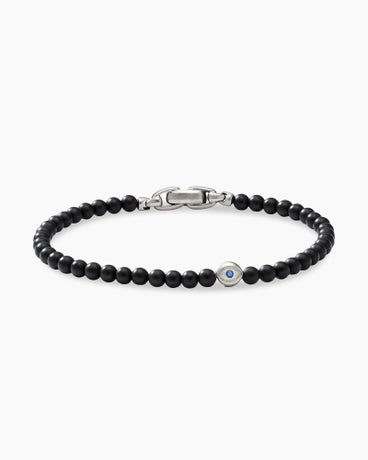 Spiritual Beads Evil Eye Bracelet in Sterling Silver with Black Onyx and Sapphire, 4mm