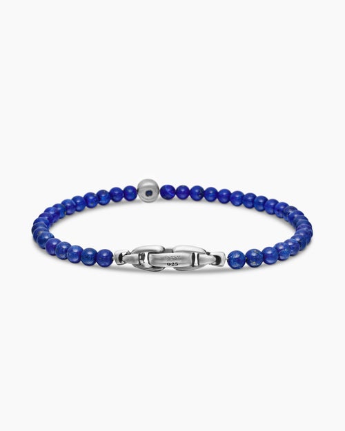 Mens Spiritual Beads Evil Eye Bracelet in Sterling Silver with Lapis and Sapphire, 4mm