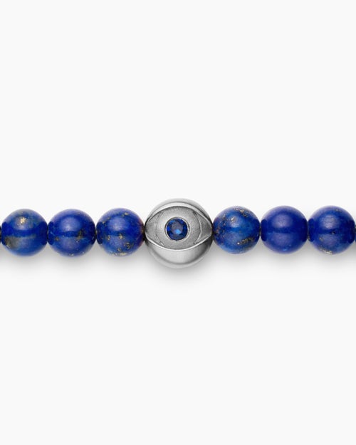 Mens Spiritual Beads Evil Eye Bracelet in Sterling Silver with Lapis and Sapphire, 4mm