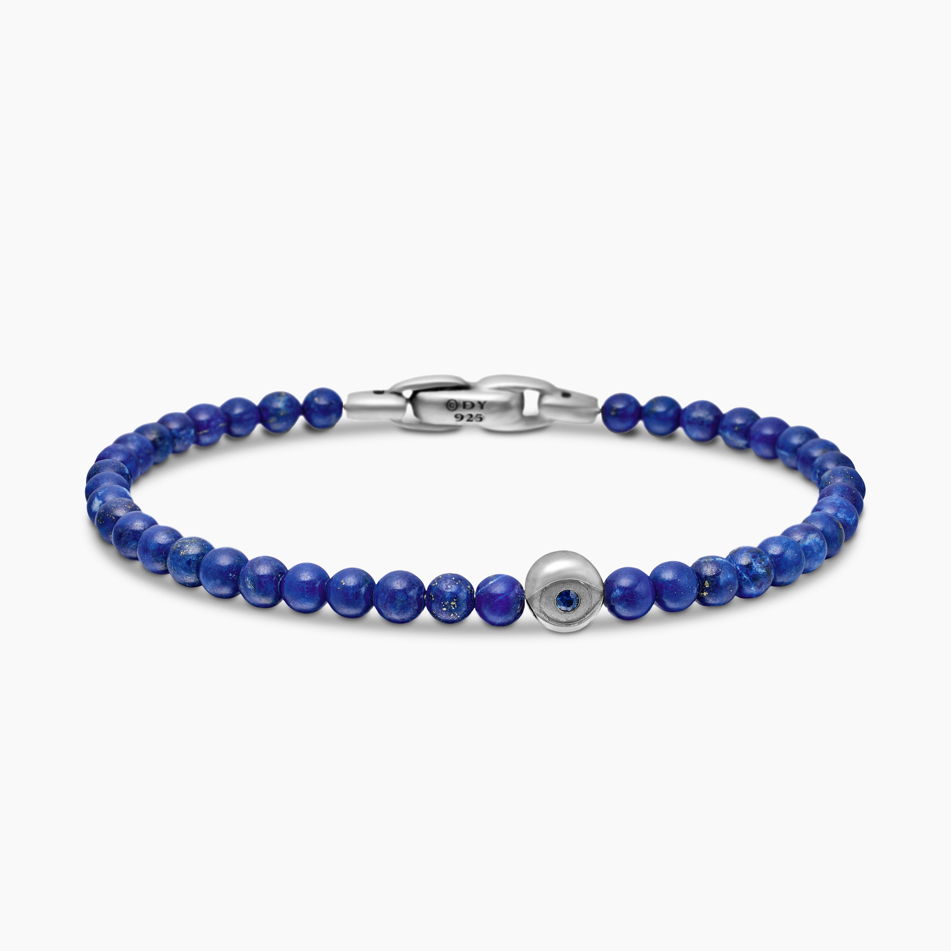 Mens Spiritual Beads Evil Eye Bracelet in Sterling Silver, 4mm