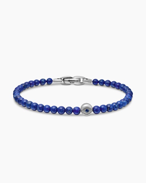 Mens Spiritual Beads Evil Eye Bracelet in Sterling Silver, 4mm