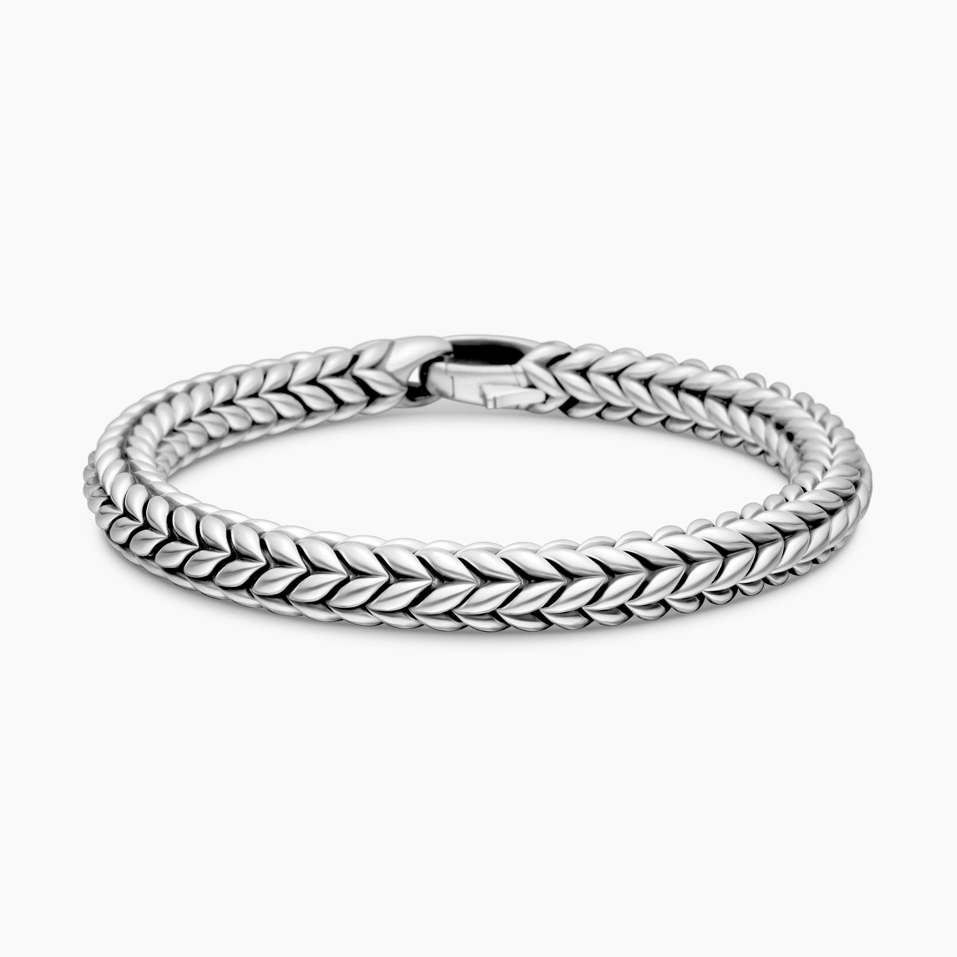Mens Chevron Station Bracelet in Sterling Silver, 8mm