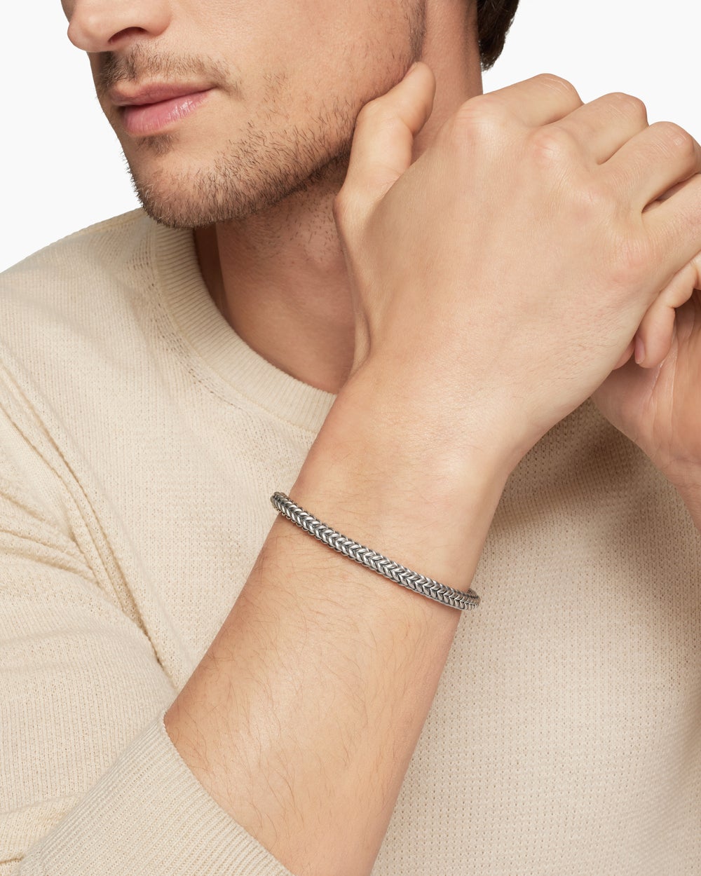Mens Chevron Bead Bracelet in Sterling Silver, 6mm