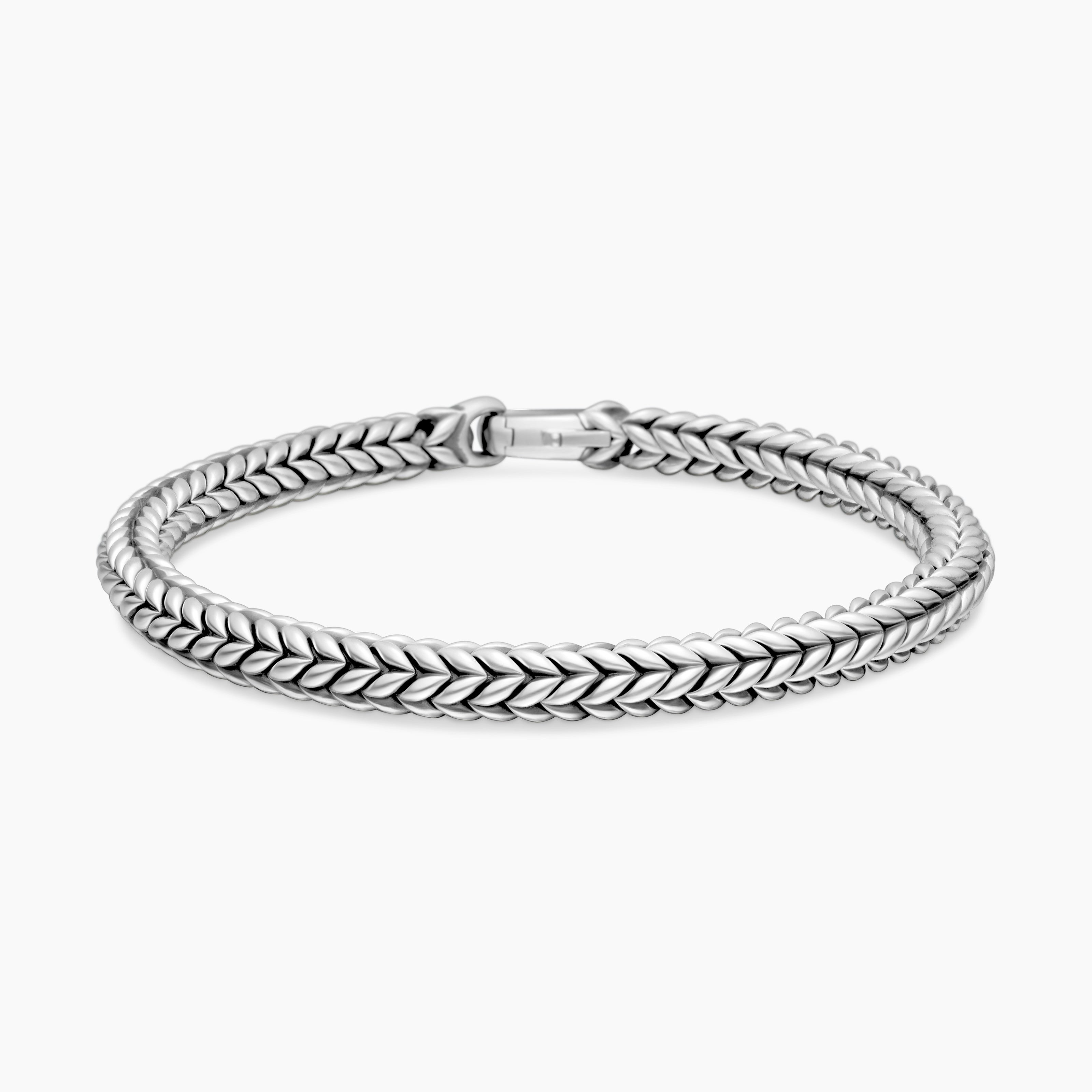 Mens Chevron Bead Bracelet in Sterling Silver, 6mm