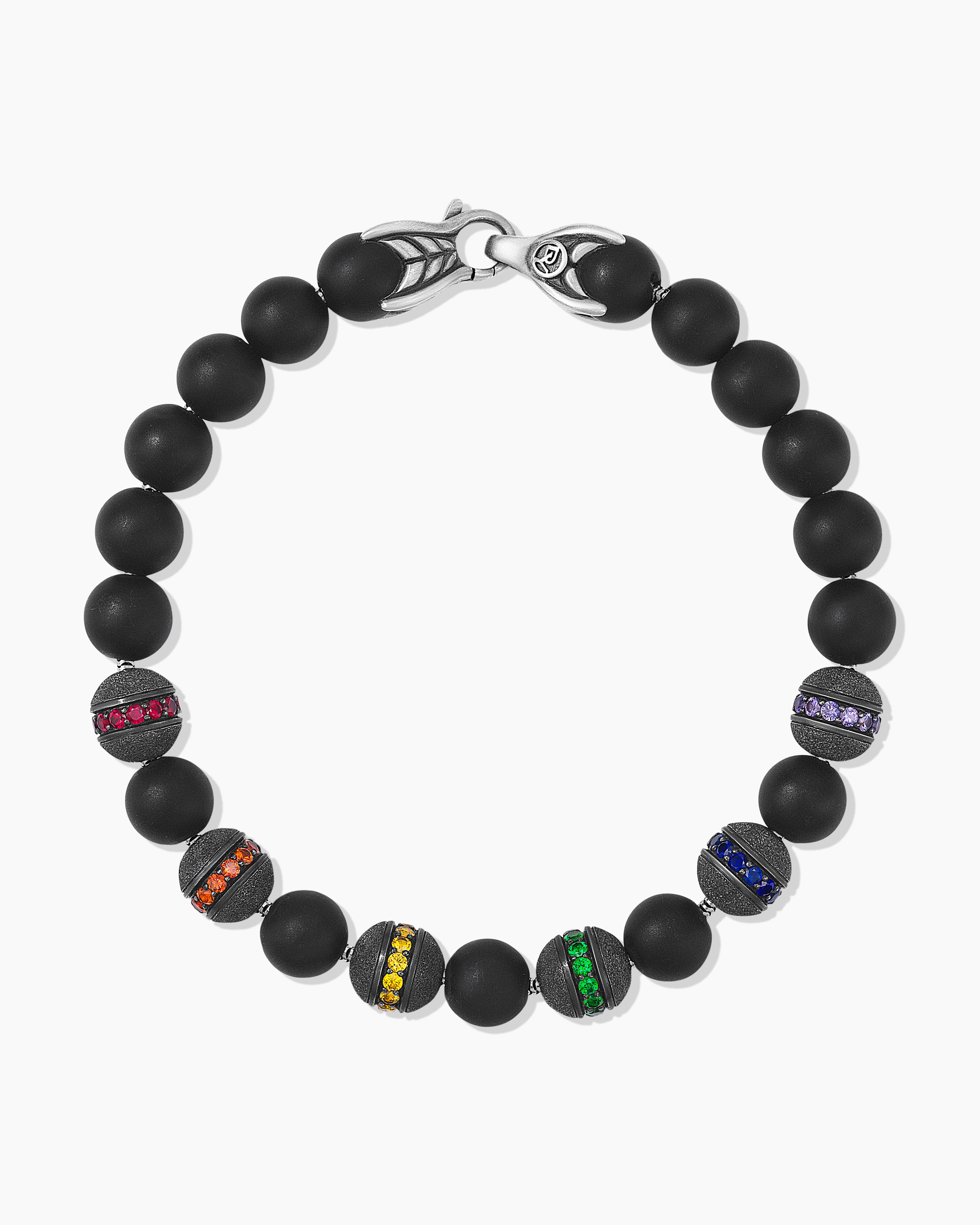 Silver, 8mm David | Sterling Bracelet Rainbow Beads in Yurman Spiritual