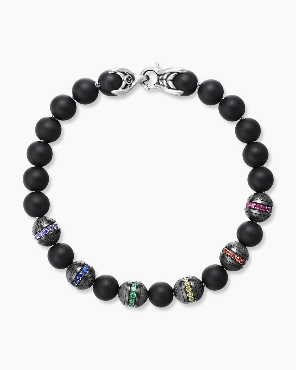Mens Spiritual Beads Rainbow Bracelet in Sterling Silver, 8mm