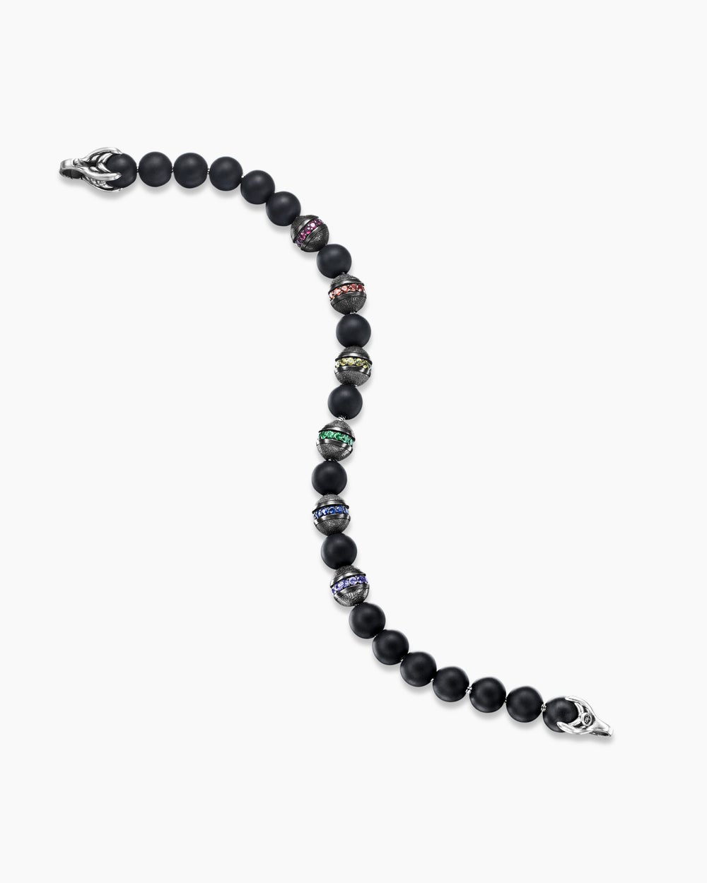Mens Spiritual Beads Rainbow Bracelet in Sterling Silver, 8mm