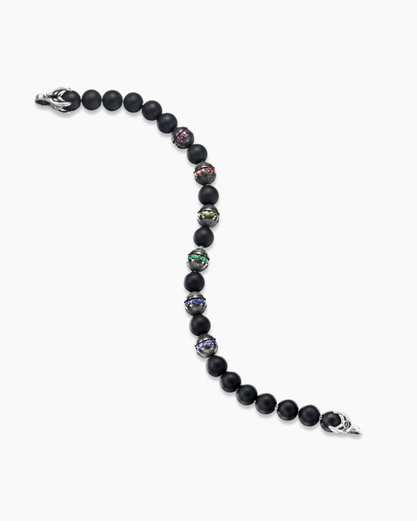 Bracelet Spiritual Beads arc-en-ciel en argent sterling avec onyx noir, saphirs et tsavorites, 8 mm