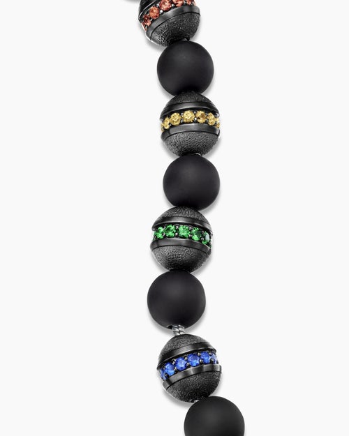 Mens Spiritual Beads Rainbow Bracelet in Sterling Silver with Black Onyx, Sapphires and Tsavorites, 8mm