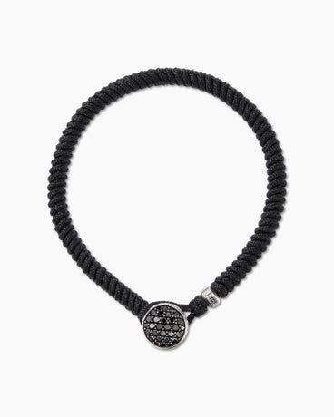Streamline® Woven Bracelet in Black Nylon with Black Diamonds and Sterling Silver, 6mm