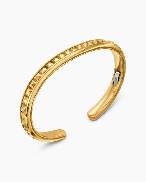 Mens Pyramid Cuff Bracelet in 18K Yellow Gold, 7mm