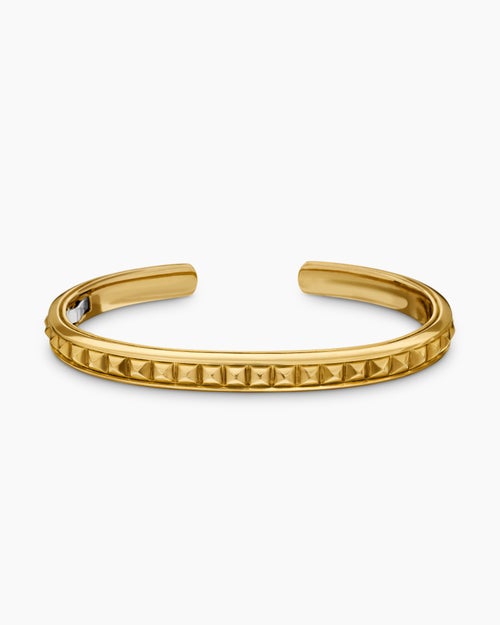 Mens Pyramid Cuff Bracelet in 18K Yellow Gold, 7mm