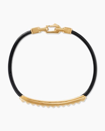 Pyramid ID Bracelet in Black Leather with 18K Yellow Gold, 6.5mm