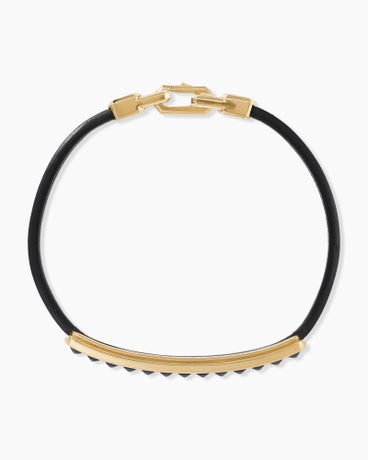 Pyramid ID Bracelet in Black Leather, Black Titanium with 18K Yellow Gold, 6.5mm