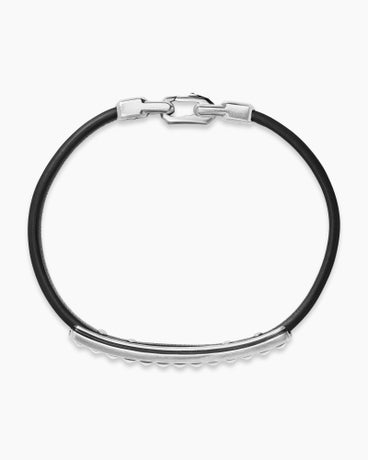 Pyramid ID Bracelet in Black Leather with Sterling Silver, 6.5mm