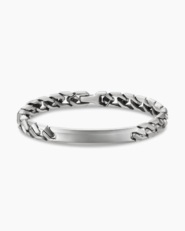 Curb Chain Angular Link ID Bracelet in Sterling Silver, 8.7mm
