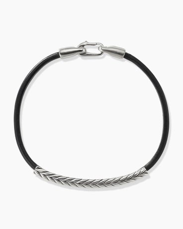 Chevron ID Bracelet  in Black Leather with Sterling Silver, 6.6mm