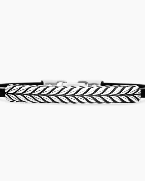 Mens Chevron ID Bracelet in Black Leather with Sterling Silver, 6.6mm