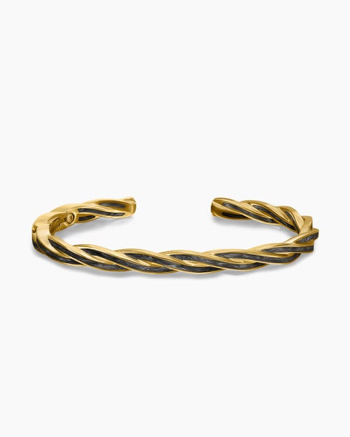 Mens DY Helios™ Cuff Bracelet in 18K Yellow Gold with Forged Carbon, 6mm