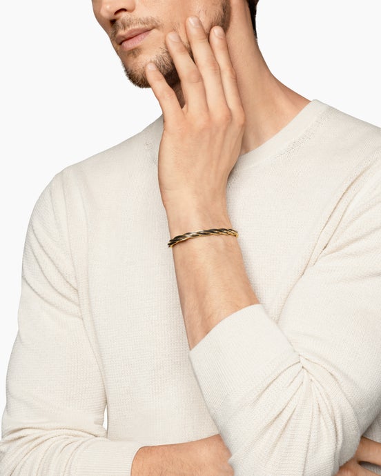 DY Helios™ Cuff Bracelet in 18K Yellow Gold with Forged Carbon, 6mm