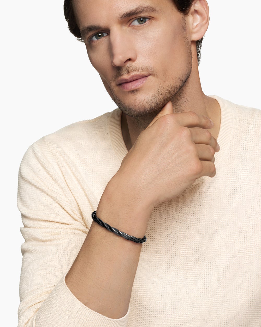 Bracelet-manchette DY Helios en titane noir, 6 mm hommes