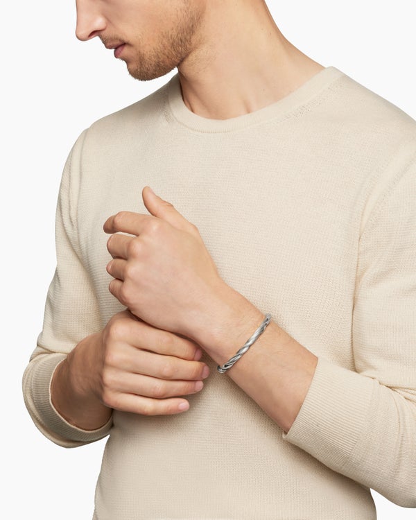 DY Helios™ Cuff Bracelet in Sterling Silver with Black Diamonds, 6mm