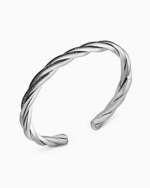 Mens DY Helios™ Cuff Bracelet in Sterling Silver with Black Diamonds, 6mm