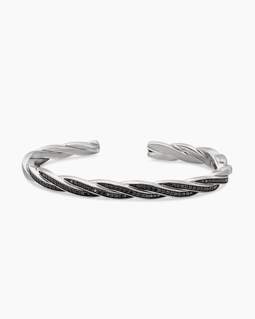 Mens DY Helios™ Cuff Bracelet in Sterling Silver with Black Diamonds, 6mm