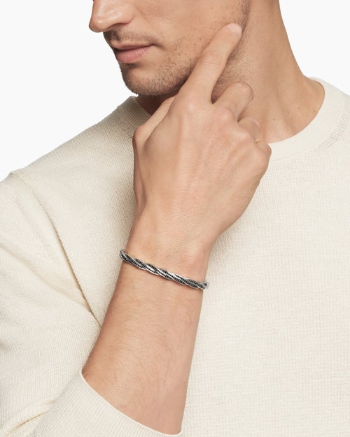 Mens DY Helios™ Cuff Bracelet in Sterling Silver with Black Diamonds, 6mm