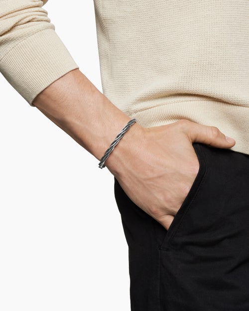 Mens DY Helios™ Cuff Bracelet in Sterling Silver with Black Diamonds, 6mm