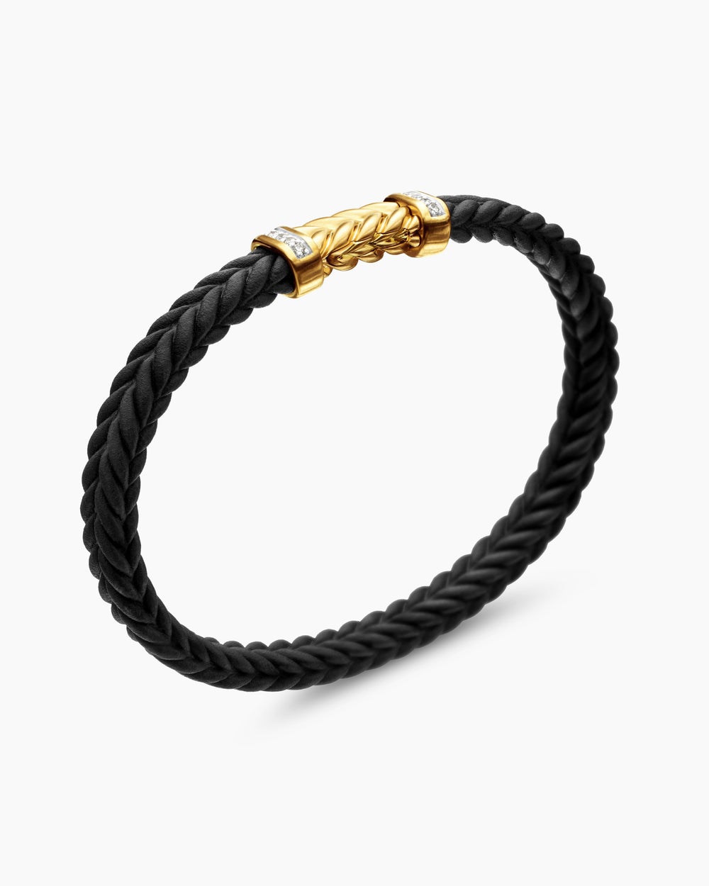 Mens Chevron Bracelet in Black Rubber with 18K Yellow Gold and Diamonds, 6mm