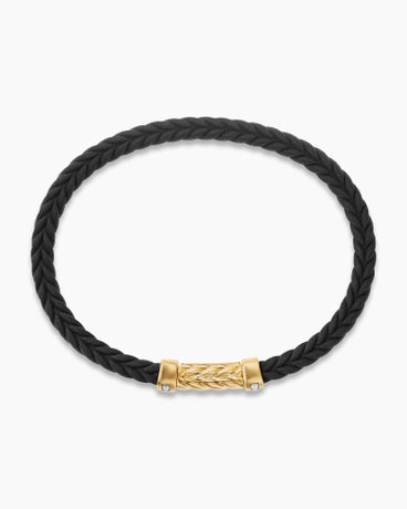 Chevron Bracelet  in Black Rubber with 18K Yellow Gold and Diamonds, 6mm