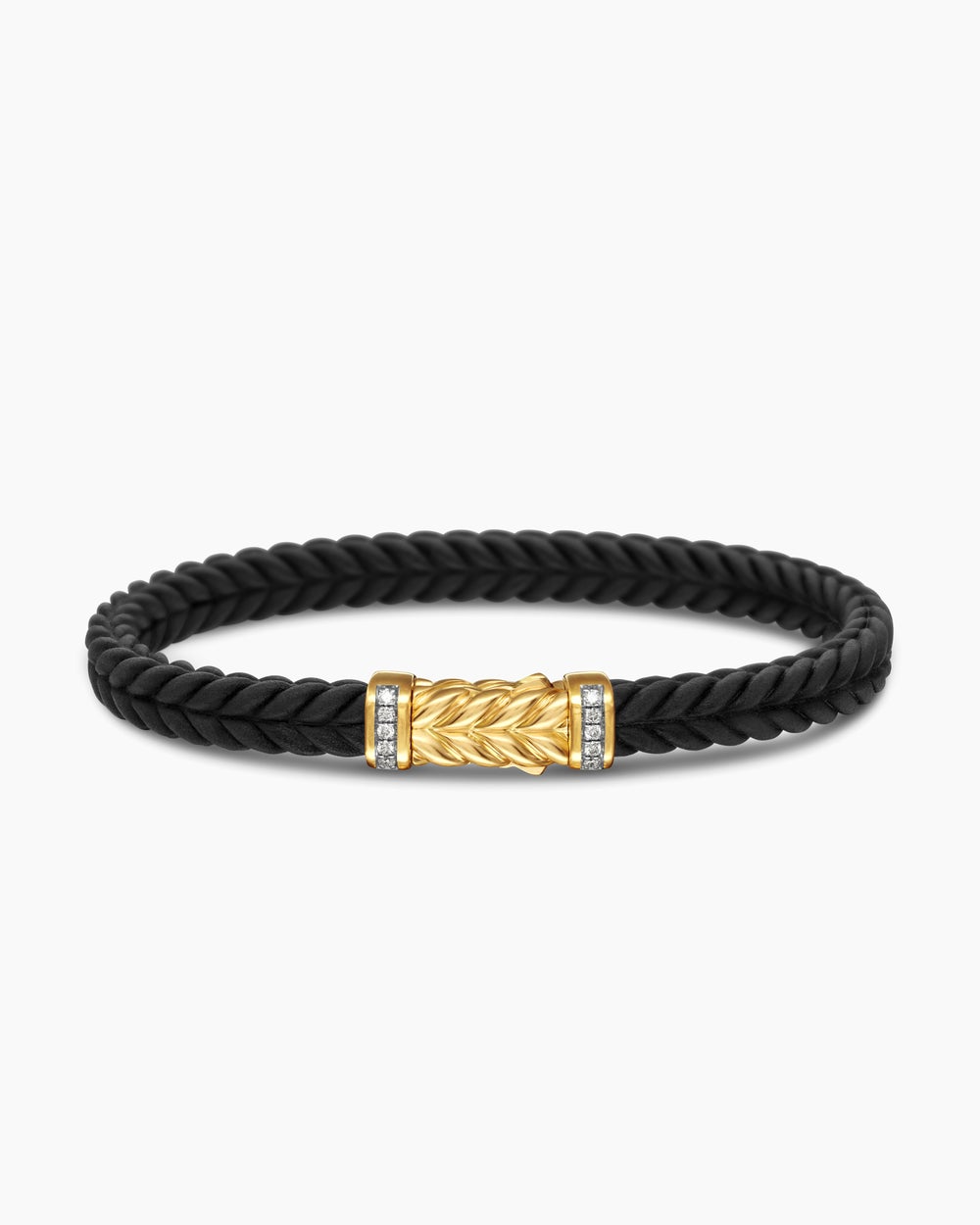 Mens Chevron Bracelet in Black Rubber with 18K Yellow Gold and Diamonds, 6mm